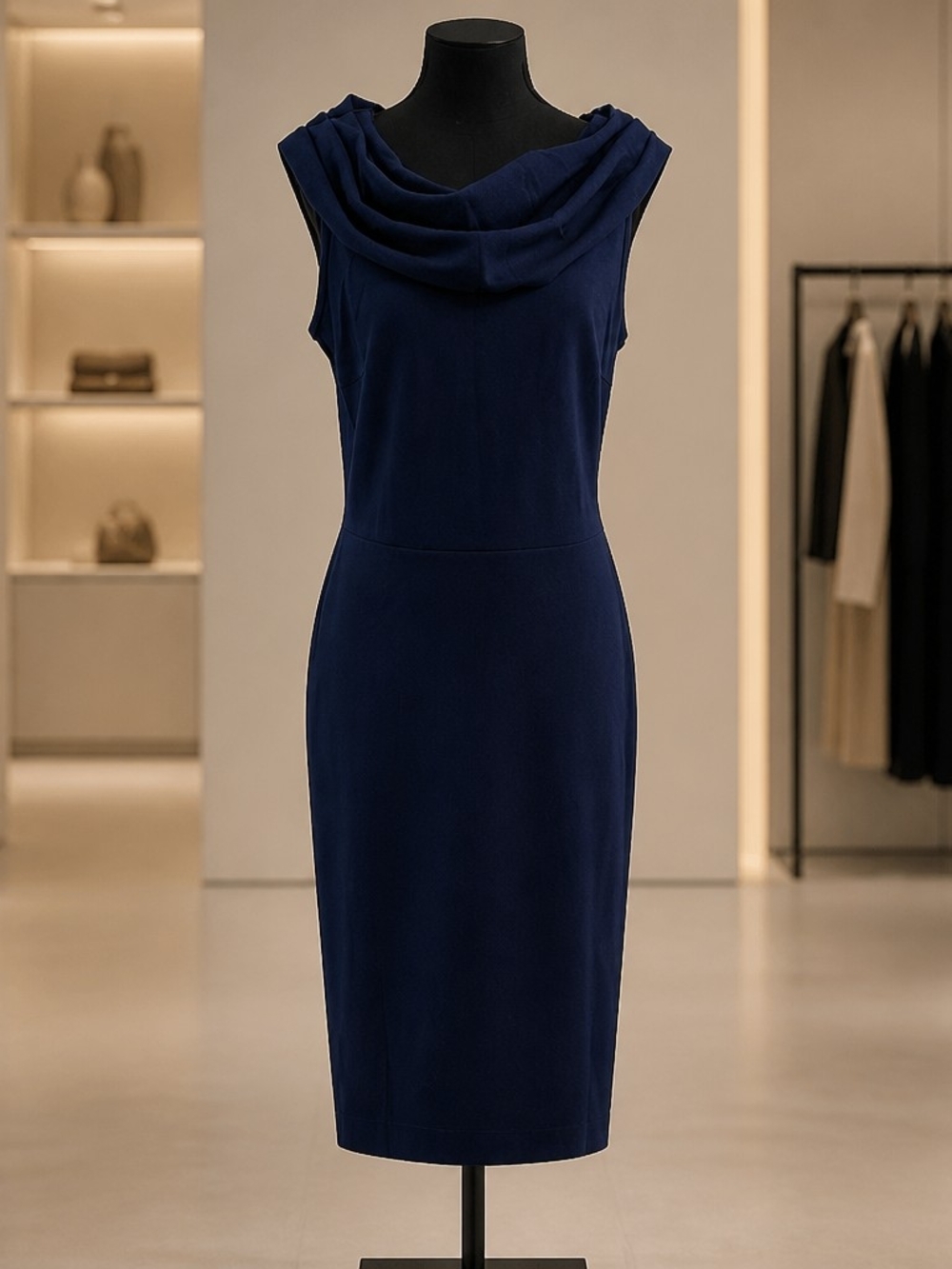 Spense Women's Dark Blue Sleeveless Zipper Midi Dress Size 10